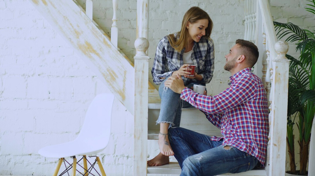 happy couple talking